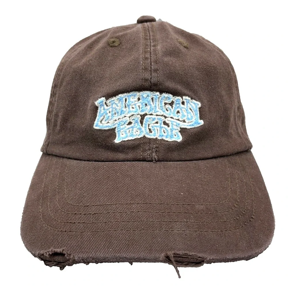 Vintage American‎ Eagle Hat Cap Leather Strap Back Script AEO Dad Baseball Y2K